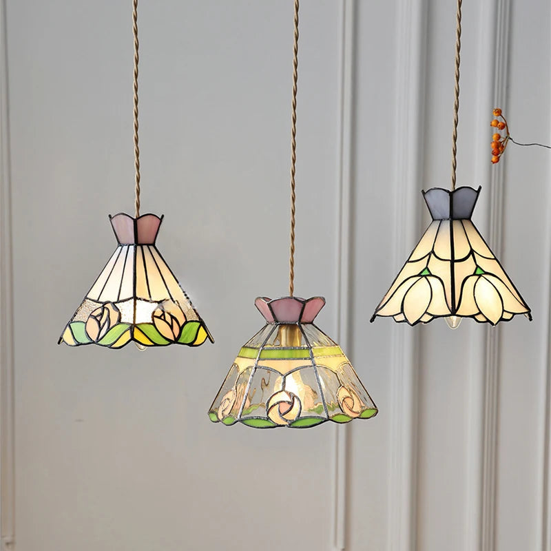 Tiffany Sacklet Camellia - Stained Glass Pendant Lamp