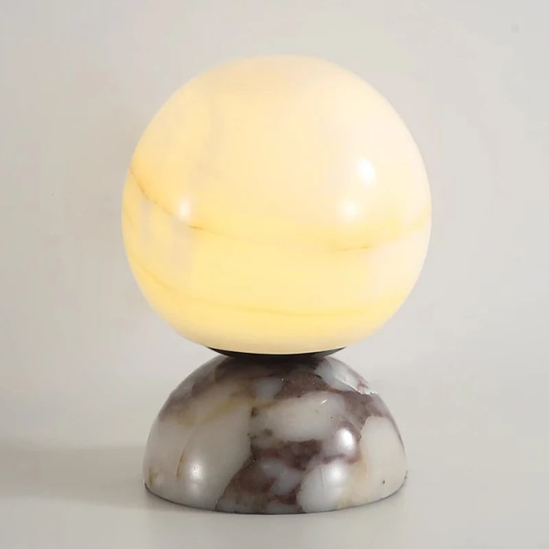 Marble Moon - Art Deco Table Lamp LED Glass Lampshade Marble Base