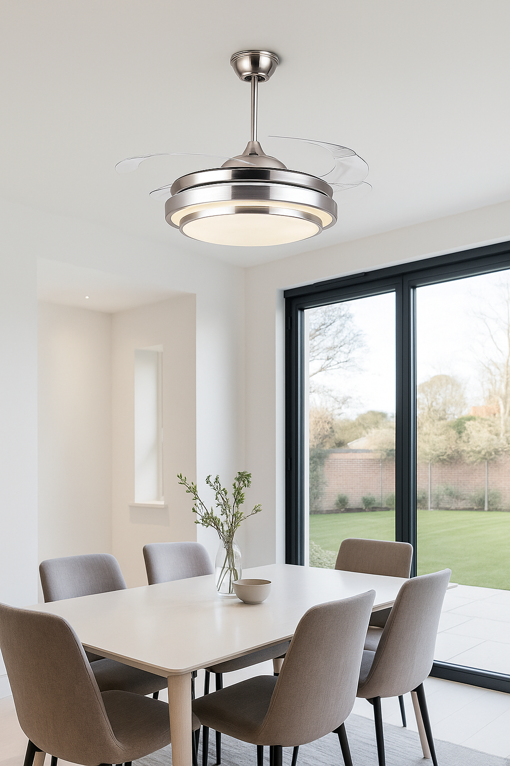 Silver Saucer - Modern Ceiling Fan Light Brushed Nickel Retractable Blades