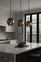 Smoky Gold - Modern Ceiling Pendant Light E27 Glass Lampshade Gold Ring