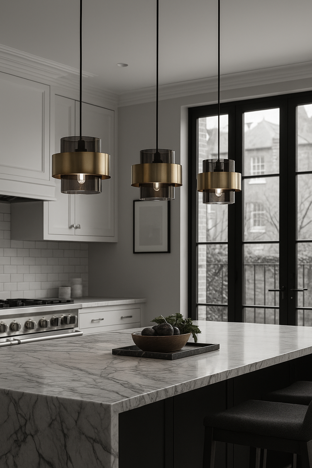 Smoky Gold - Modern Ceiling Pendant Light E27 Glass Lampshade Gold Ring
