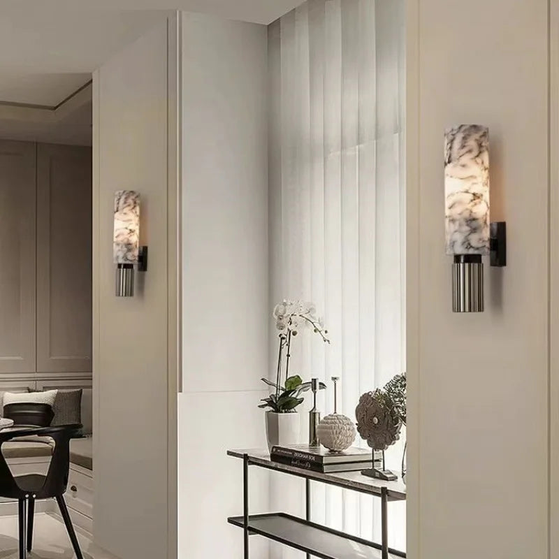 Marble Torch - Modern Wall Sconce Marble Lampshade Copper Body E27 Wall Light