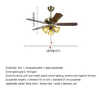 La Rosa - Vintage Ceiling Fan Light LED Glass Lampshade with Pull Switch