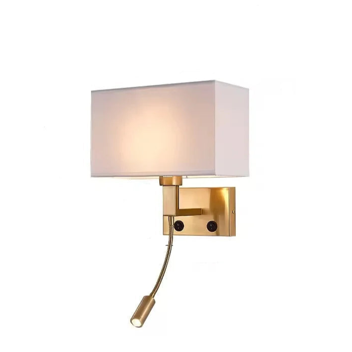 Wall & Spot Copper - Modern Wall Sconce with Spot Light Fabric Lampshade E27 Wall Light