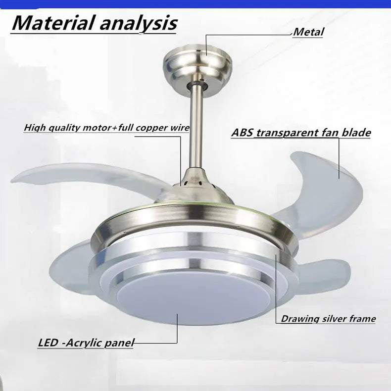 Silver Saucer - Modern Ceiling Fan Light Brushed Nickel Retractable Blades