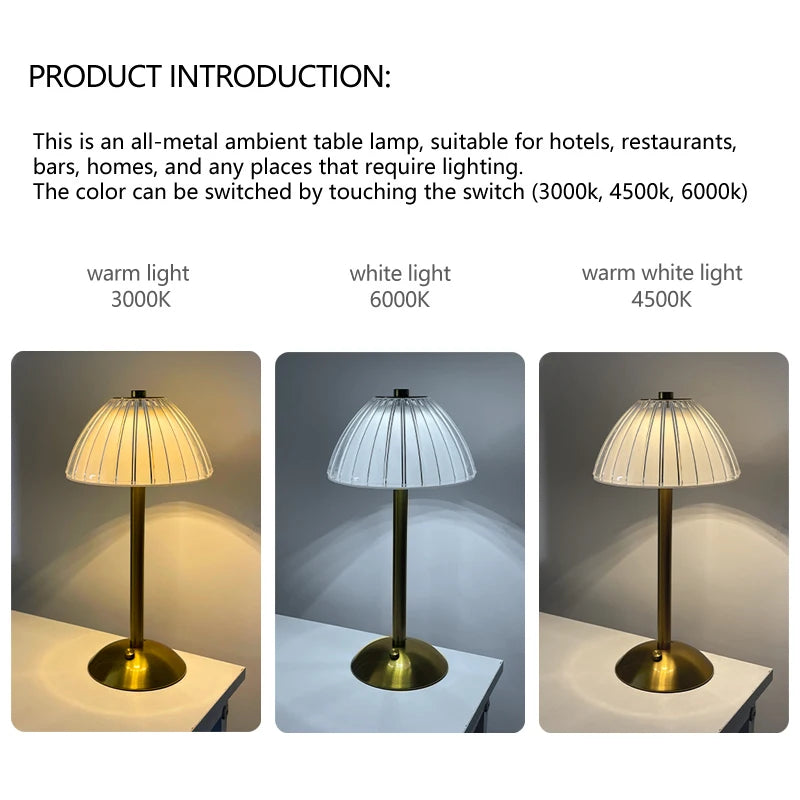 Bonnet Clear - Brass Finish USB Rechargeable Lamp Dimmable Touch Control