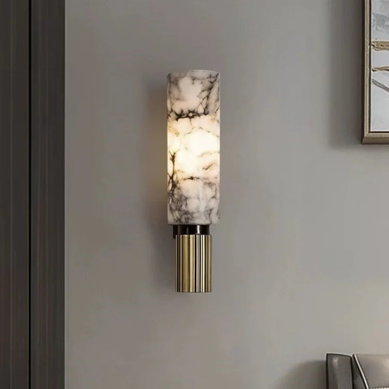 Marble Torch - Modern Wall Sconce Marble Lampshade Copper Body E27 Wall Light