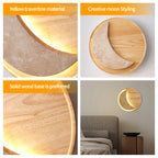 Lunar Crescent Walnut - Travertine Moon Wall Sconce Wooden Base LED Wall Light 20W