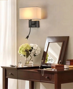 Wall & Spot Black - Modern Wall Sconce with Spot Light Fabric Lampshade E27 Wall Light