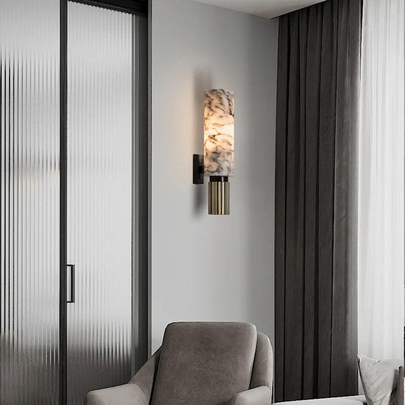 Marble Torch - Modern Wall Sconce Marble Lampshade Copper Body E27 Wall Light