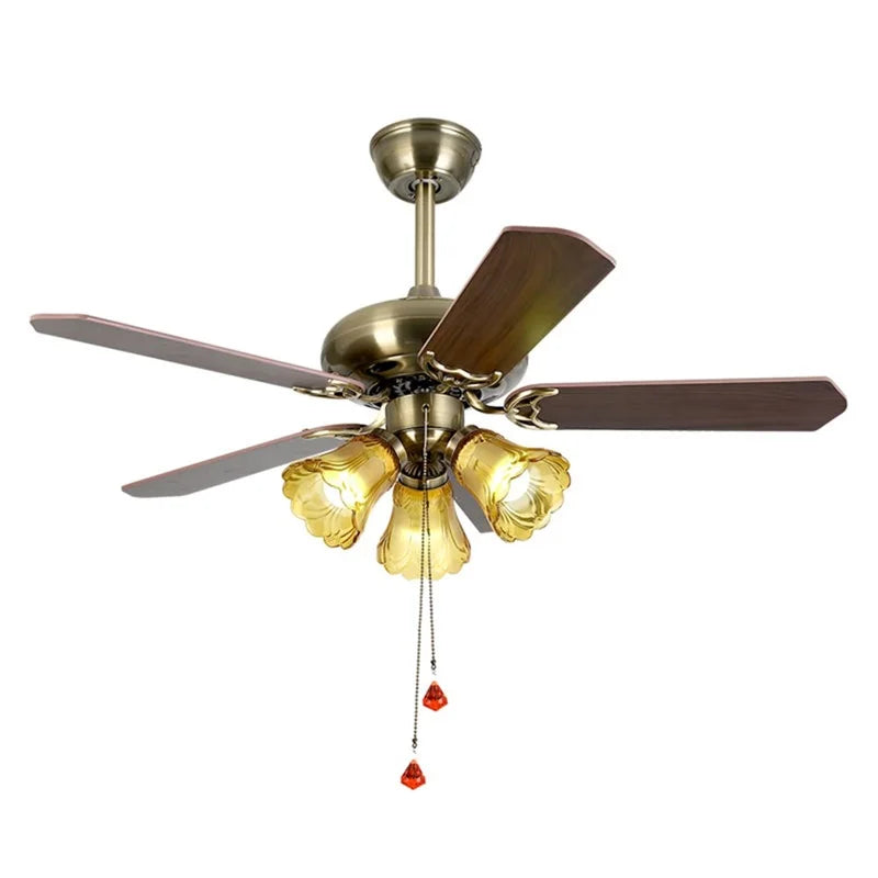 La Rosa - Vintage Ceiling Fan Light LED Glass Lampshade with Pull Switch