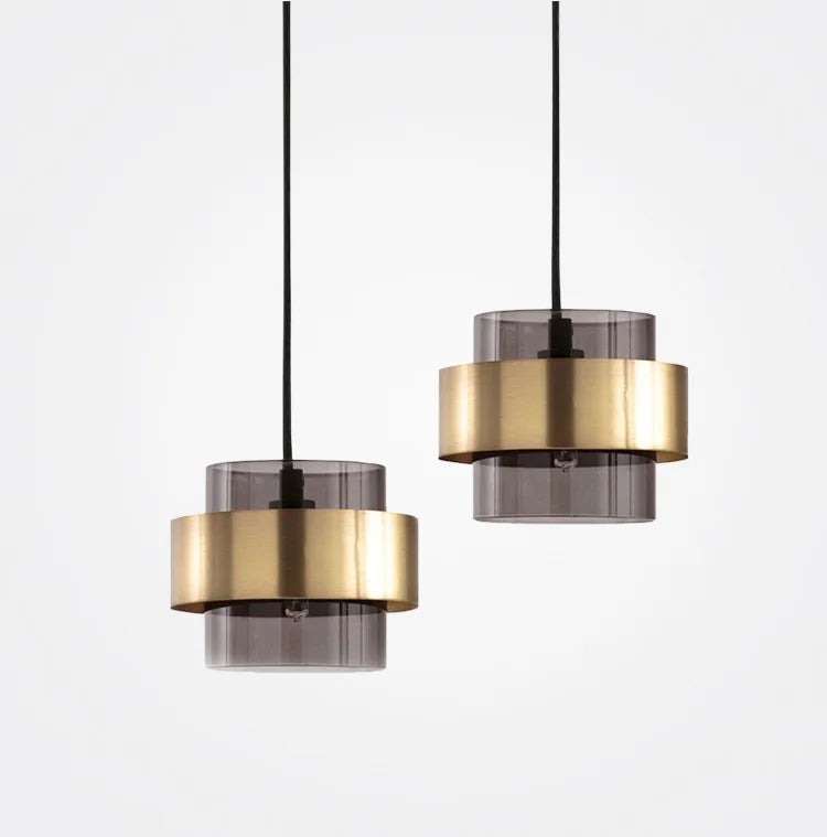 Smoky Gold - Modern Ceiling Pendant Light E27 Glass Lampshade Gold Ring