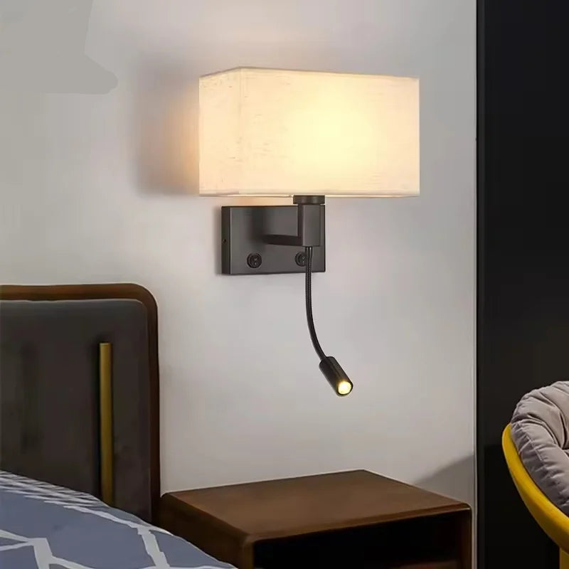 Wall & Spot Black - Modern Wall Sconce with Spot Light Fabric Lampshade E27 Wall Light