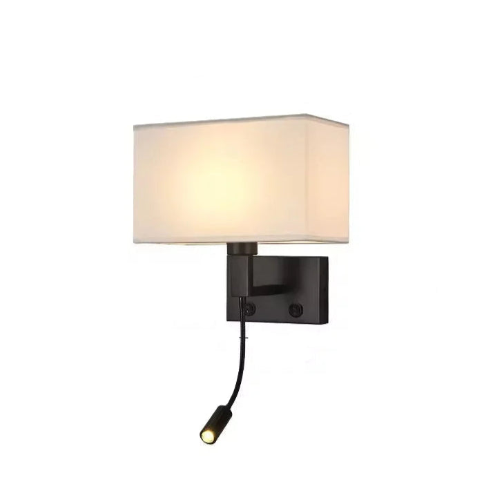 Wall & Spot Black - Modern Wall Sconce with Spot Light Fabric Lampshade E27 Wall Light