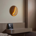 Lunar Crescent Walnut - Travertine Moon Wall Sconce Wooden Base LED Wall Light 20W