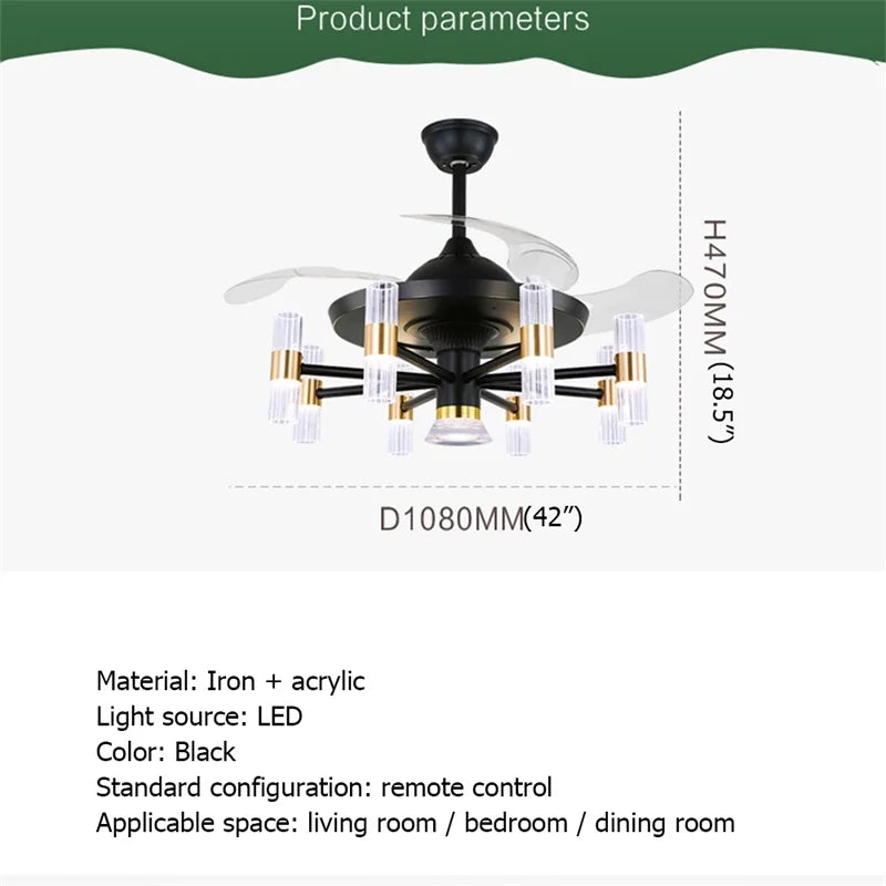 Octocopter - Modern Ceiling Fan Light Black 42in with Remote Control