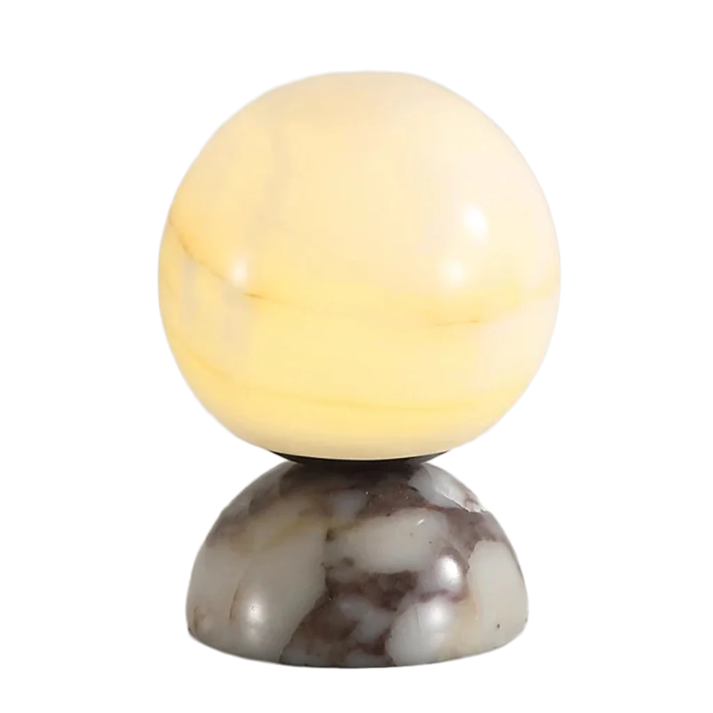 Marble Moon - Art Deco Table Lamp LED Glass Lampshade Marble Base