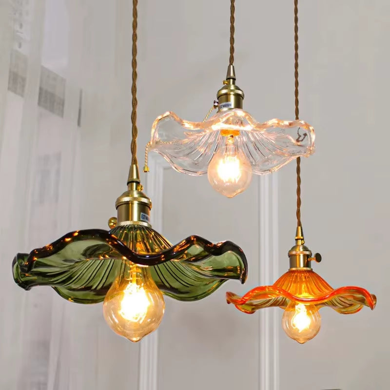 Petale - Multicolour Glass Pendant Light E27 (Green/ Clear/ Brown)