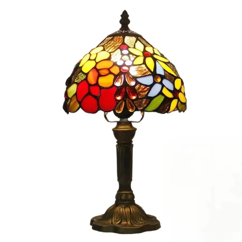 Tiffany Wild Flowers - Vintage Glass Lampshade Table Lamp E27