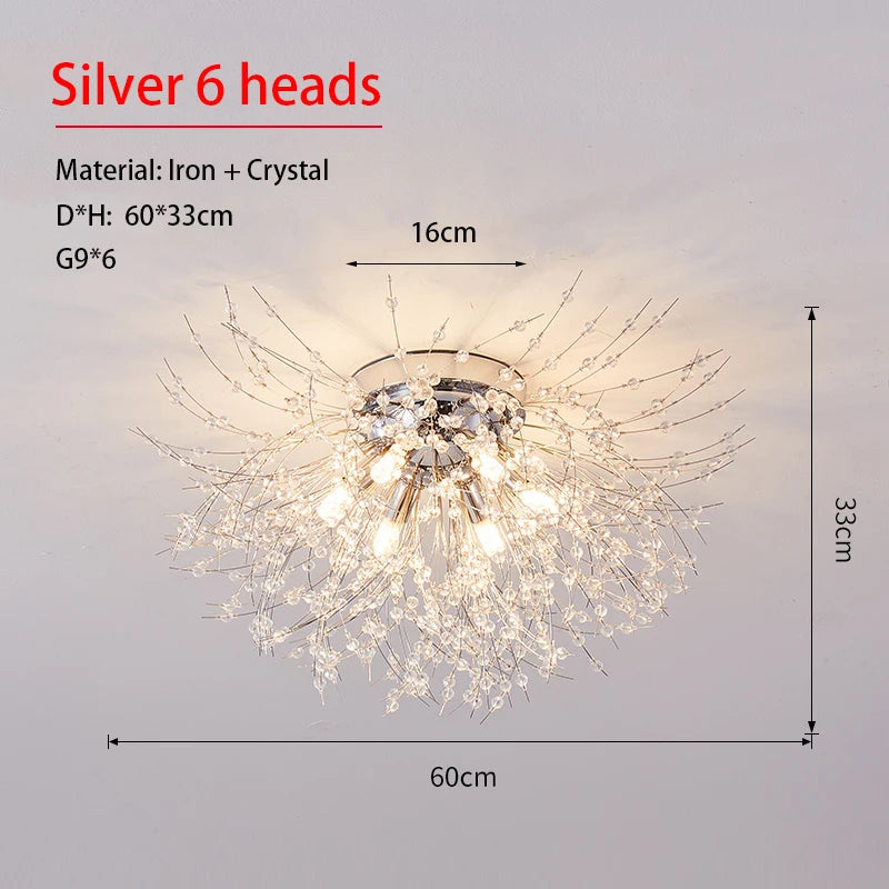 Dandelion Silver - Crystal Ceiling Light Fixture Chrome Base 4/5/6 heads