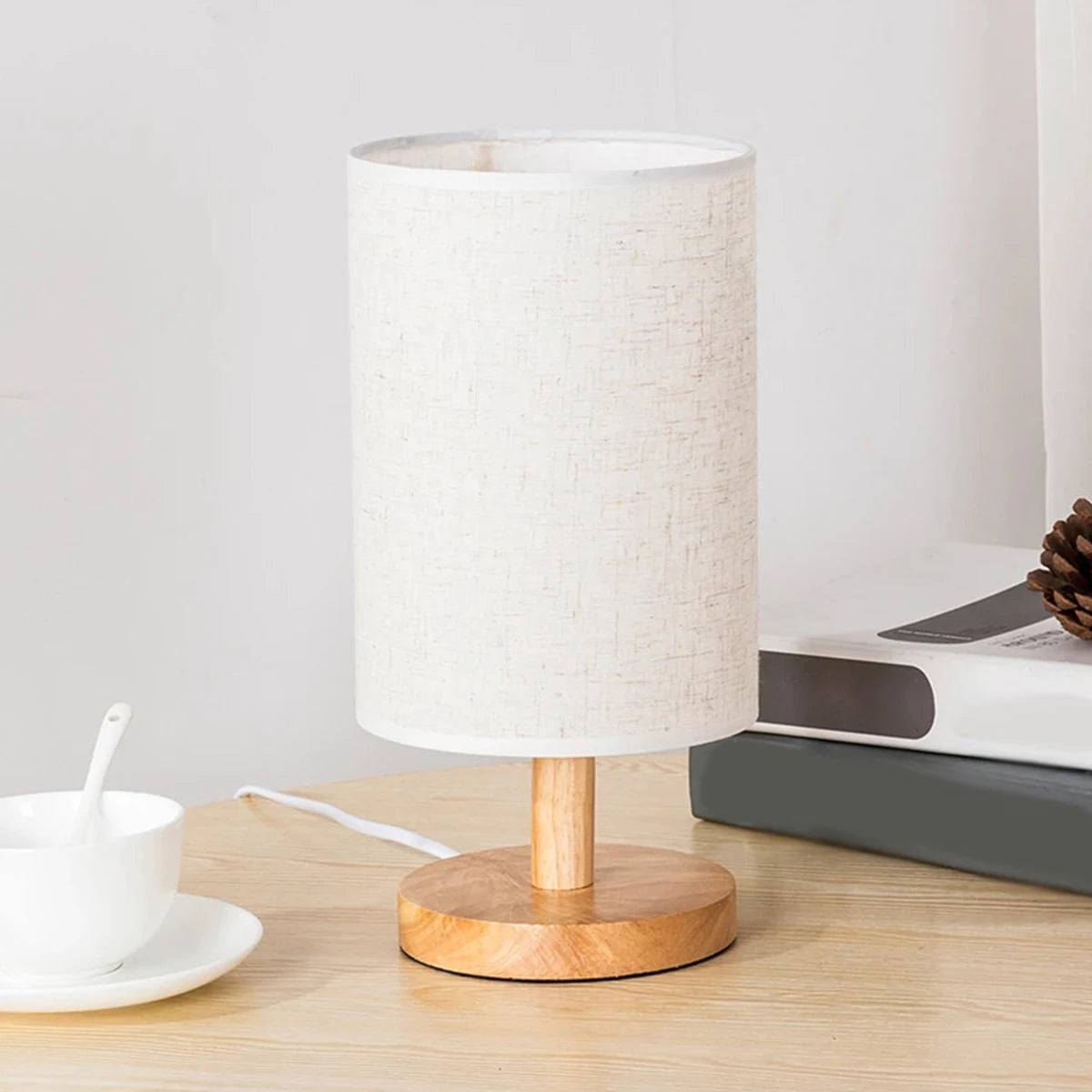 Wood Roller - Minimalist Table Lamp USB Powered Wooden Base Bedside Lamp