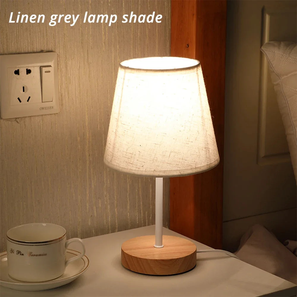 Meadows - Wooden Minimalist Table Lamp Wooden Base Fabric Lampshade