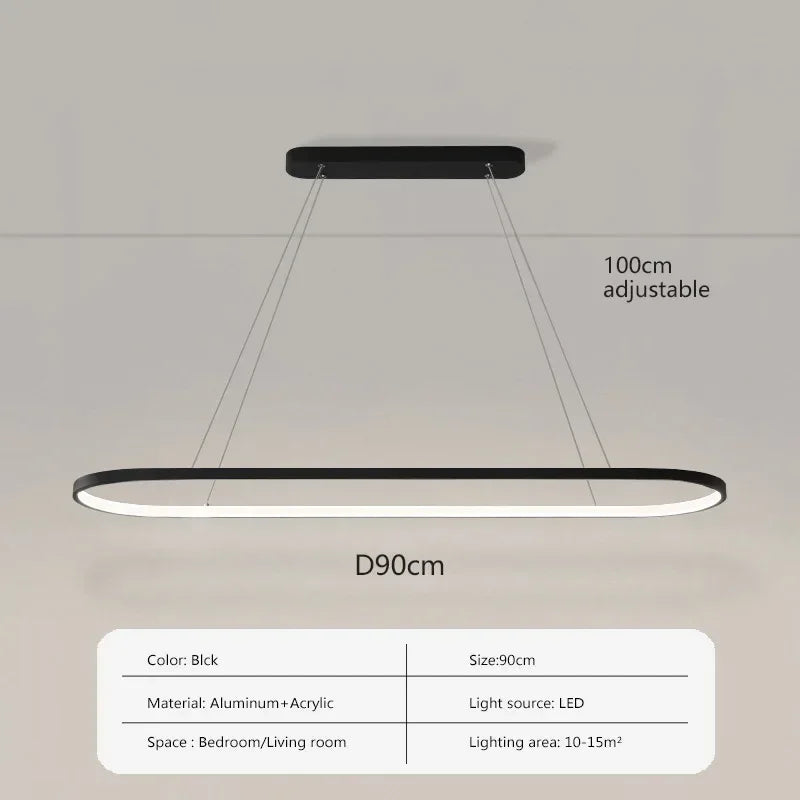 Long Ellipse Black - Minimalist Ceiling Pendant Light LED 70/90cm