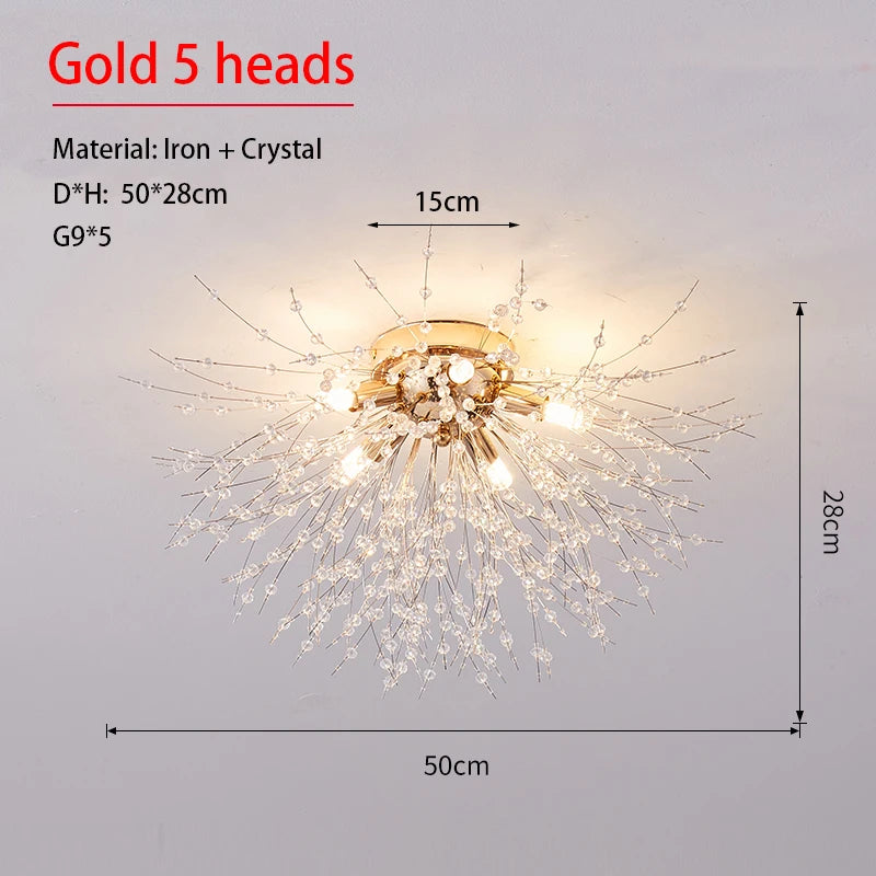 Dandelion Gold - Crystal Ceiling Light Fixture Golden Base 4/5/6 heads