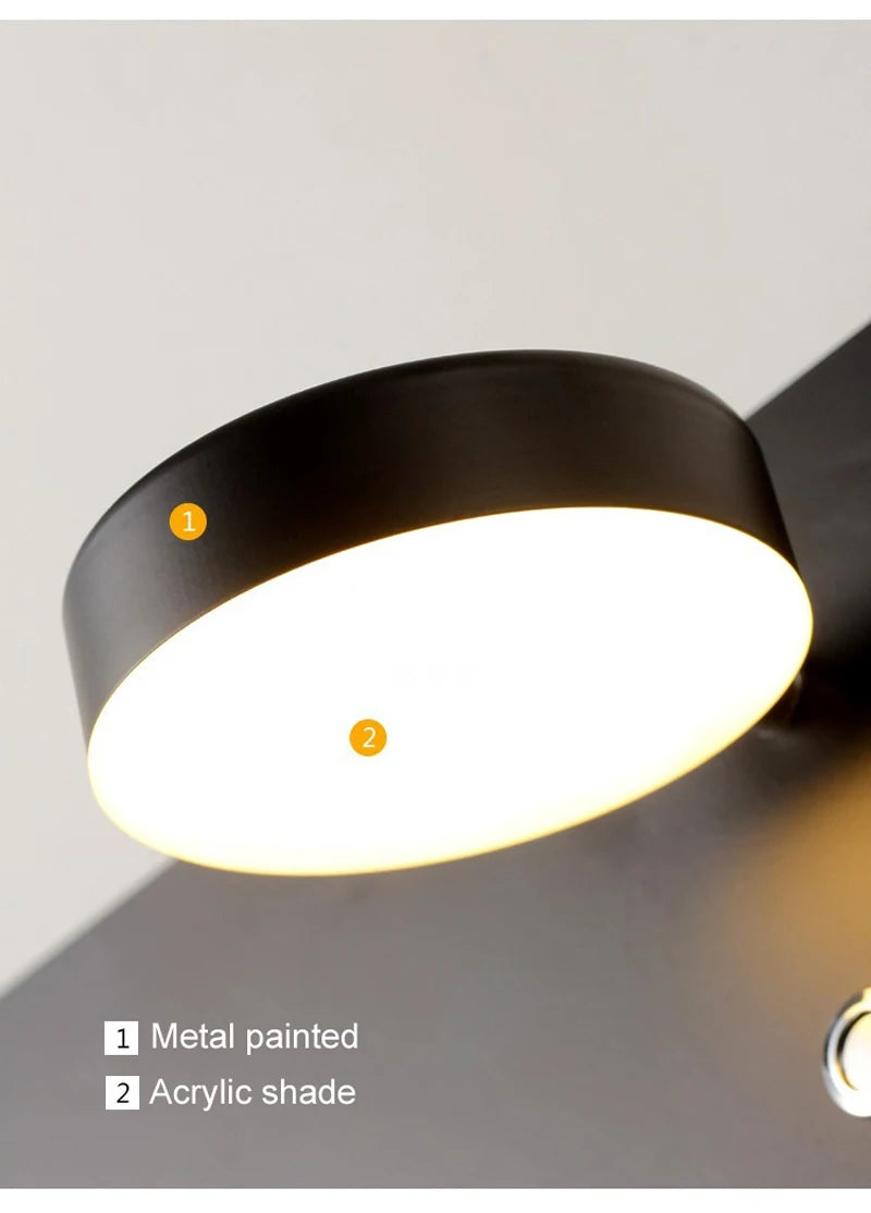 USB Spot Light Black - Minimalist LED Wall Sconce with USB Charging Port