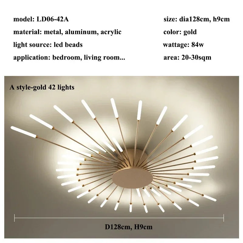 Fireworks 42 Heads - Gold Ceiling Light Fixture Modern 84W LED