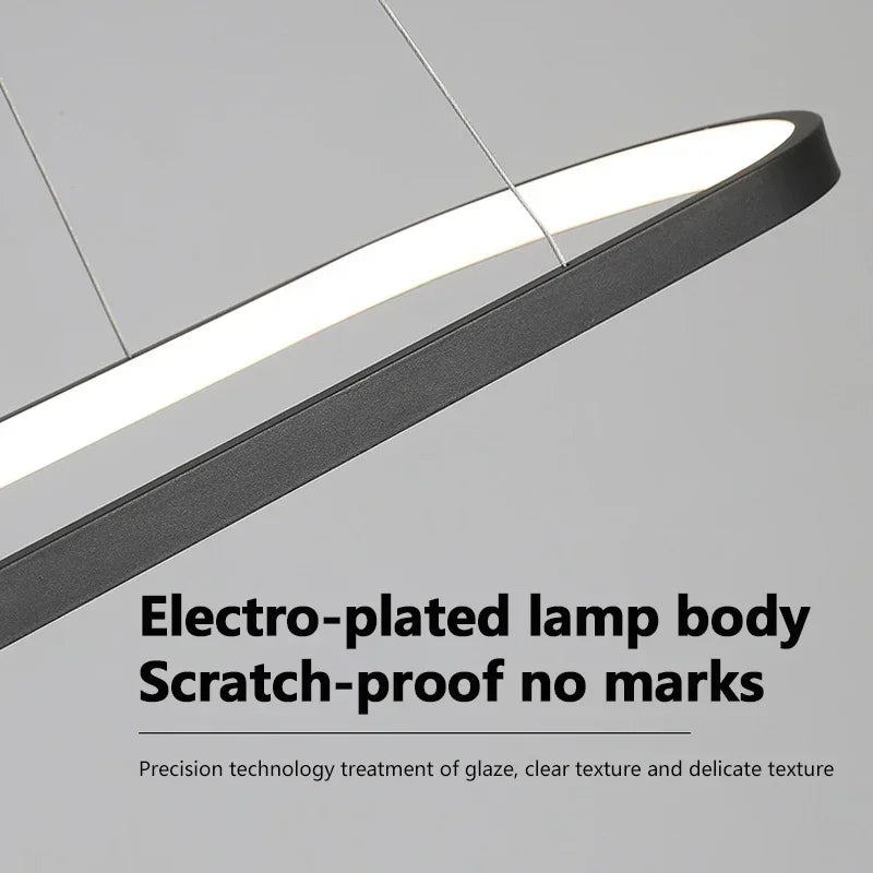 Long Ellipse Black - Minimalist Ceiling Pendant Light LED 70/90cm