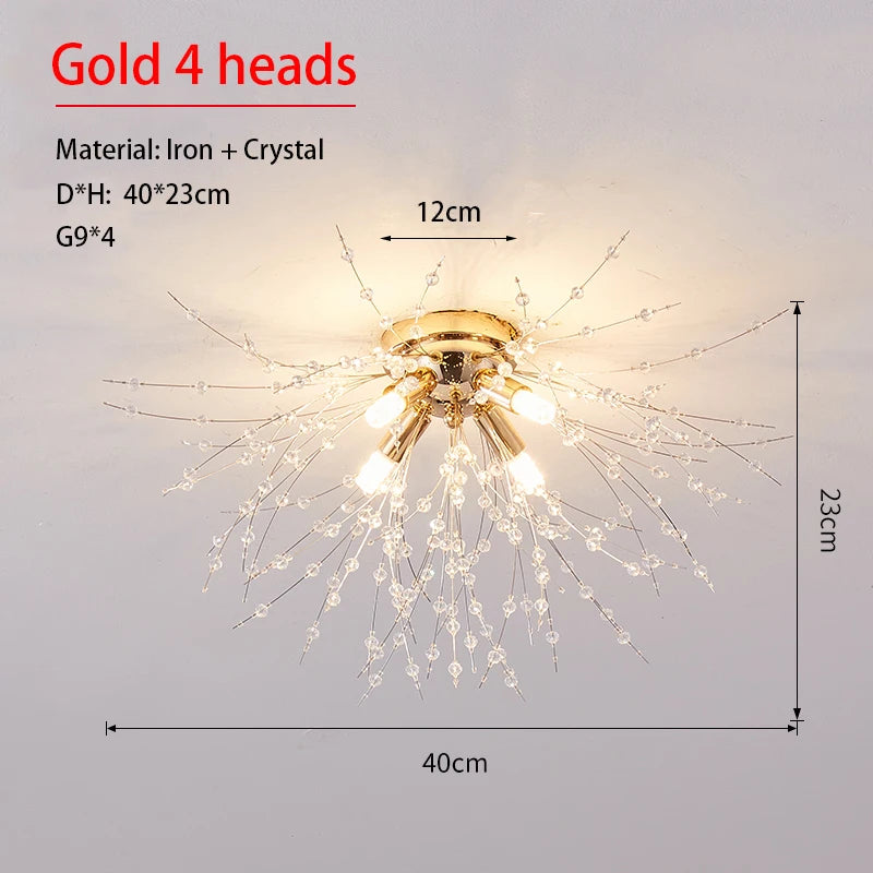 Dandelion Gold - Crystal Ceiling Light Fixture Golden Base 4/5/6 heads