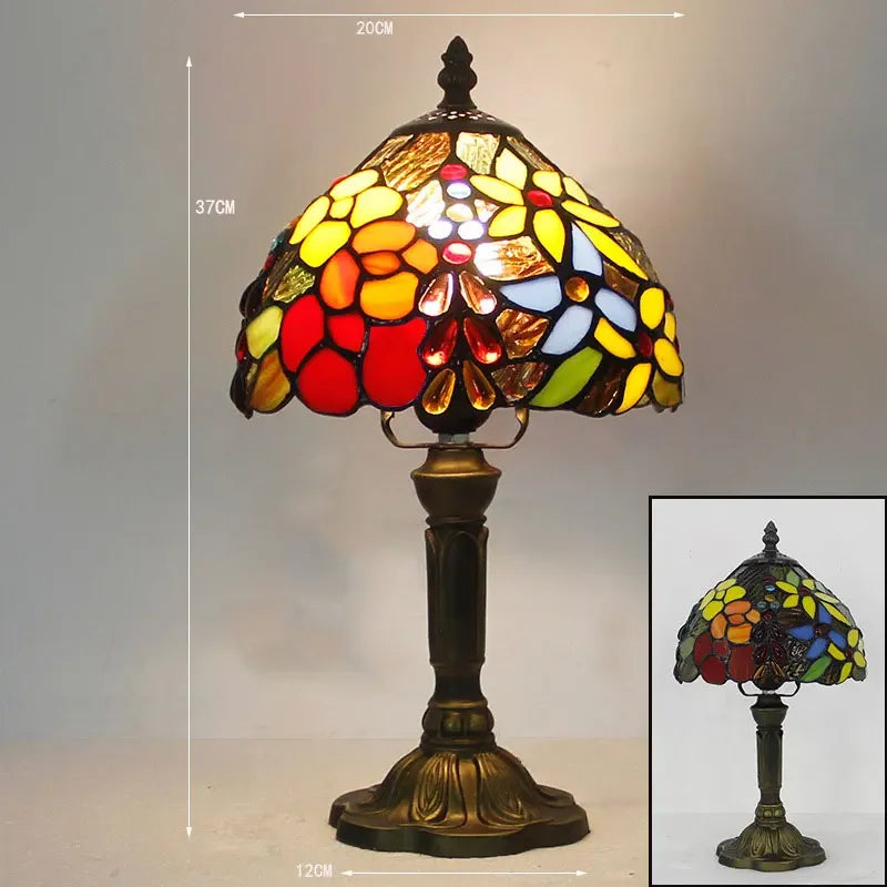 Tiffany Wild Flowers - Vintage Glass Lampshade Table Lamp E27