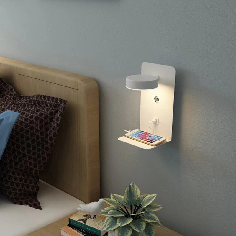 USB Spot Light White - Minimalist LED Wall Sconce with USB Charging Port