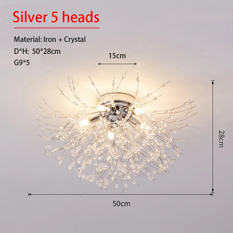 Dandelion Silver - Crystal Ceiling Light Fixture Chrome Base 4/5/6 heads