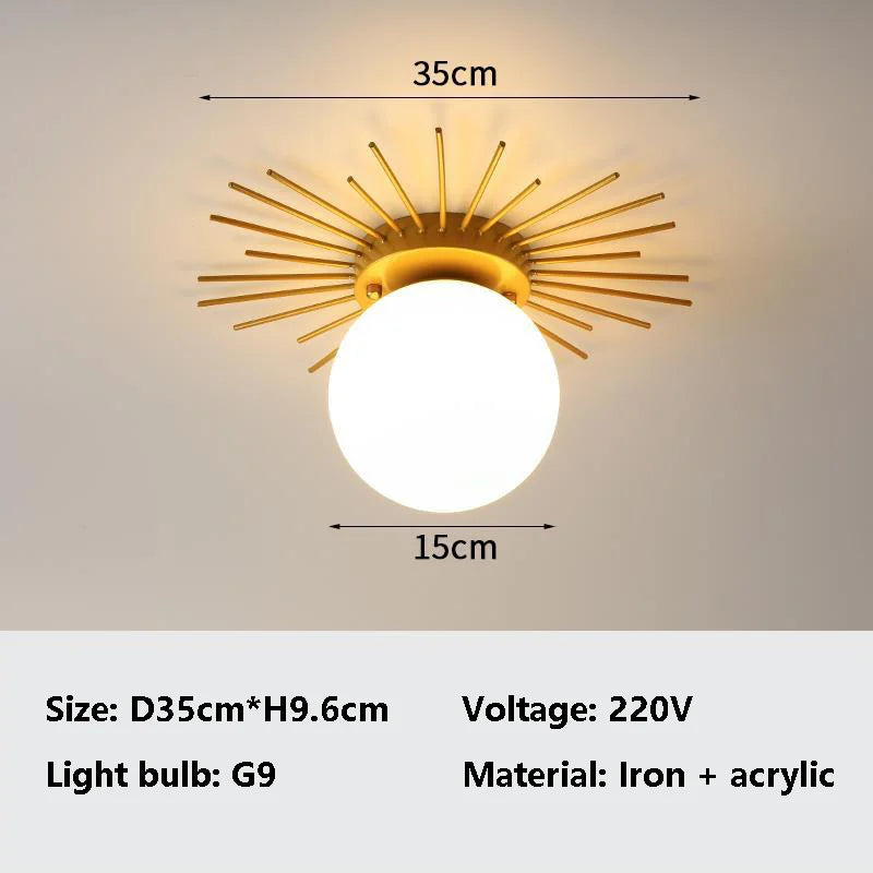 Sundial - Minimalist Golden 25/35cm Ceiling Light Fixture Sun Ray Base G9