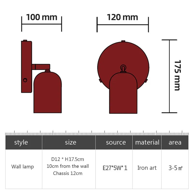 Macaron Red - Minimalist Wall Sconce E27 Spot Light Wall Light
