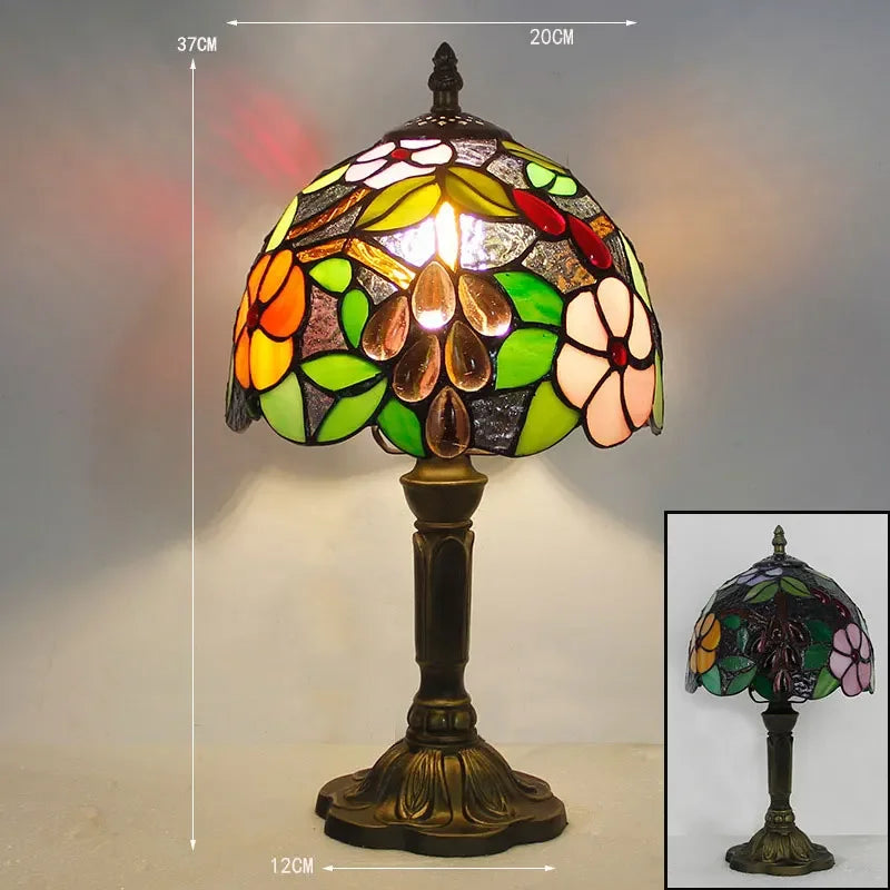 Tiffany - Garden Lampshade Vintage Glass Table Lamp E27