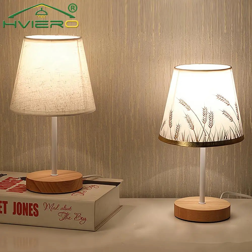 Meadows - Wooden Minimalist Table Lamp Wooden Base Fabric Lampshade