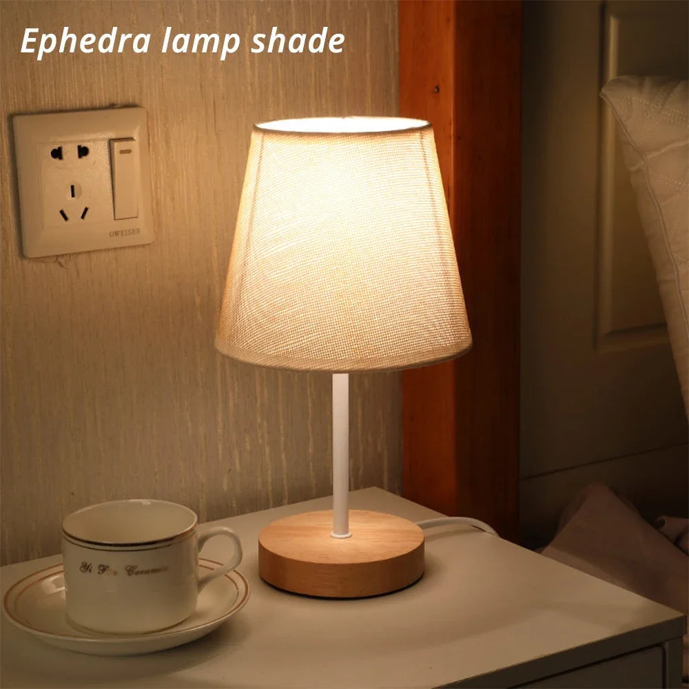 Meadows - Wooden Minimalist Table Lamp Wooden Base Fabric Lampshade