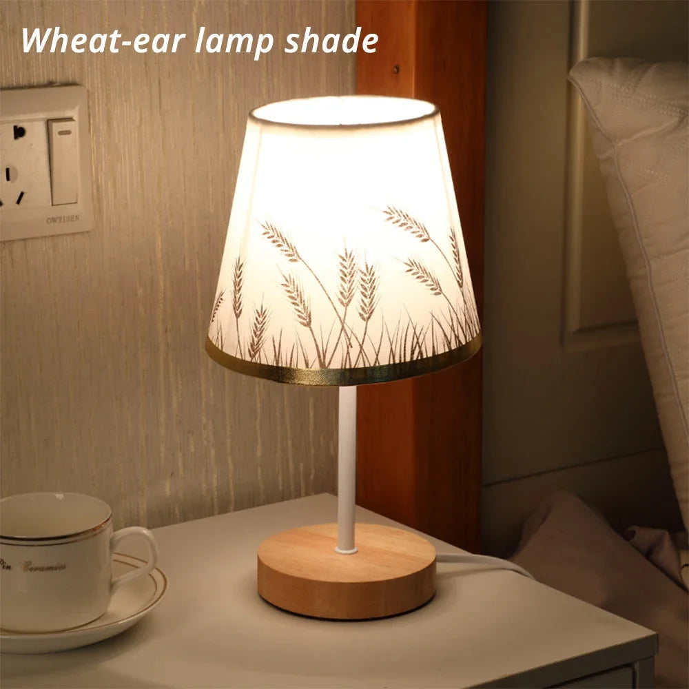 Meadows - Wooden Minimalist Table Lamp Wooden Base Fabric Lampshade