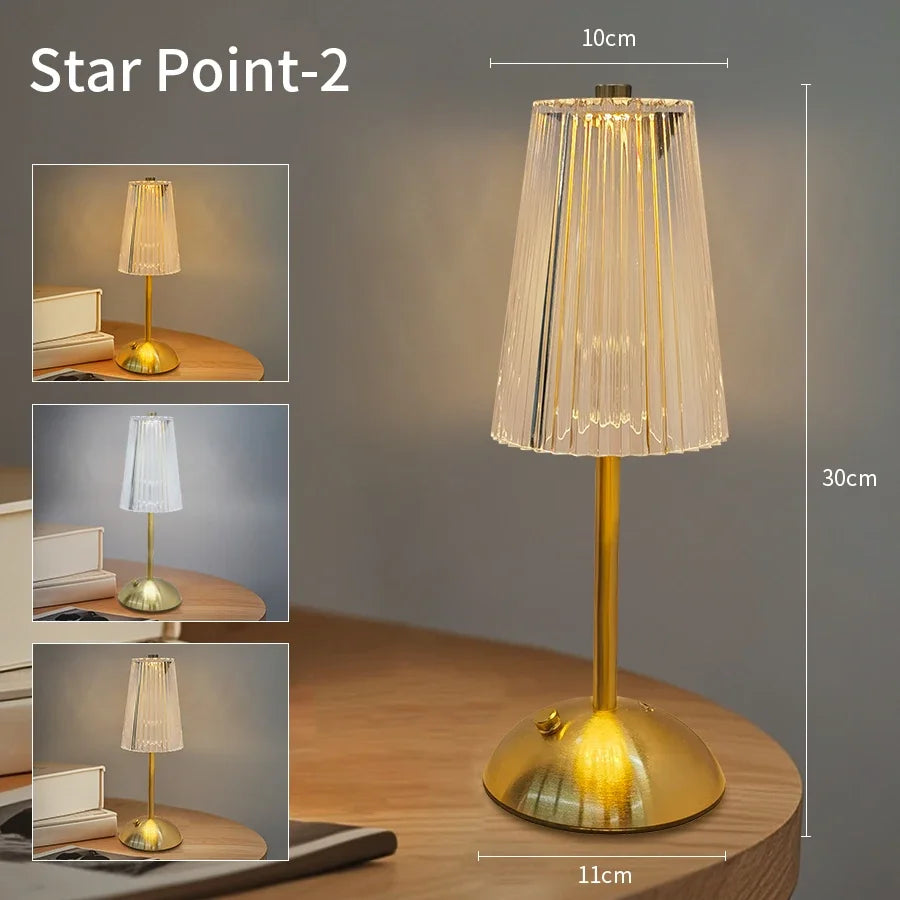 Star Point - Four Shade Options USB Rechargeable Crystal LED Desk Lamp