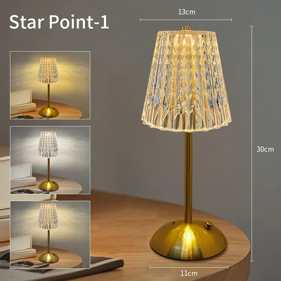 Star Point - Four Shade Options USB Rechargeable Crystal LED Desk Lamp