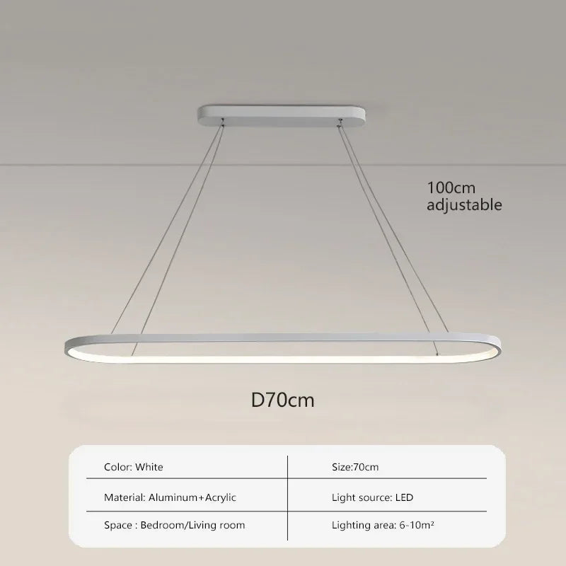 Long Ellipse White - Minimalist Ceiling Pendant Light LED 70/90cm