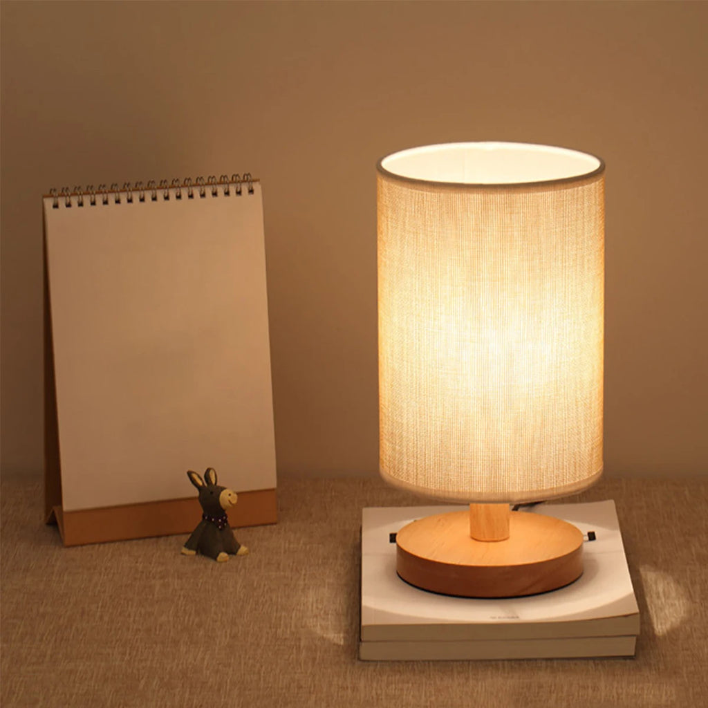Wood Roller - Minimalist Table Lamp USB Powered Wooden Base Bedside Lamp