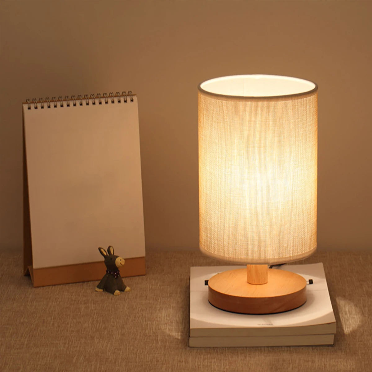 Wood Roller - Minimalist Table Lamp USB Powered Wooden Base Bedside Lamp