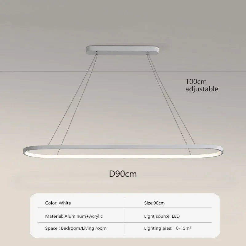 Long Ellipse White - Minimalist Ceiling Pendant Light LED 70/90cm