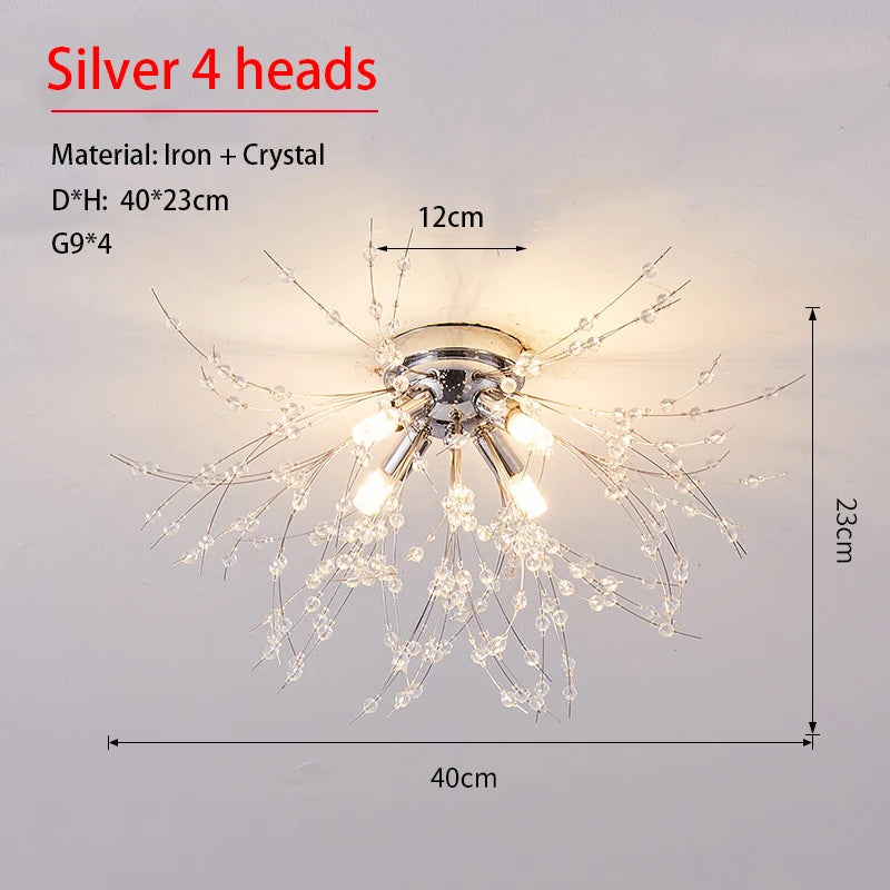 Dandelion Silver - Crystal Ceiling Light Fixture Chrome Base 4/5/6 heads