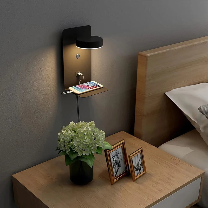USB Spot Light Black - Minimalist LED Wall Sconce with USB Charging Port