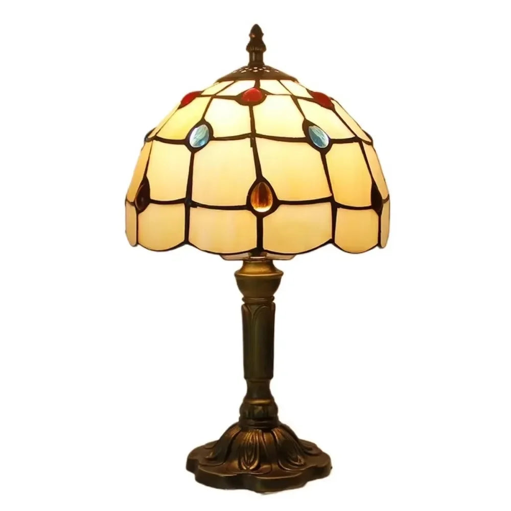 Tiffany - Umbrella Lampshade Vintage Glass Table Lamp E27